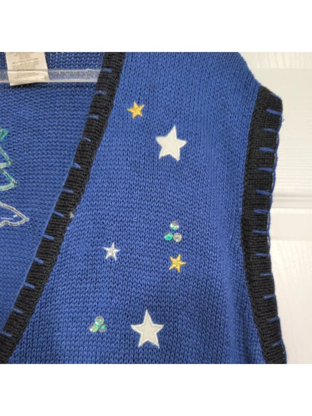 Vintage Santa Train Sweater Vest Womens Size 26/28W Blue Ugly Christmas Holiday